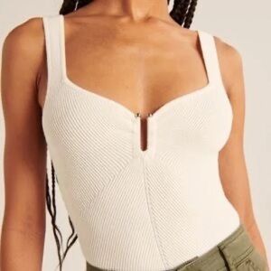 NEW Abercrombie & Fitch Bare Hardware Ribbed Bodysuit Tank Top - Ivory - Medium